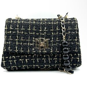 BADGLEY MISCHKA BLACK TWEED CROSSBODY NEW